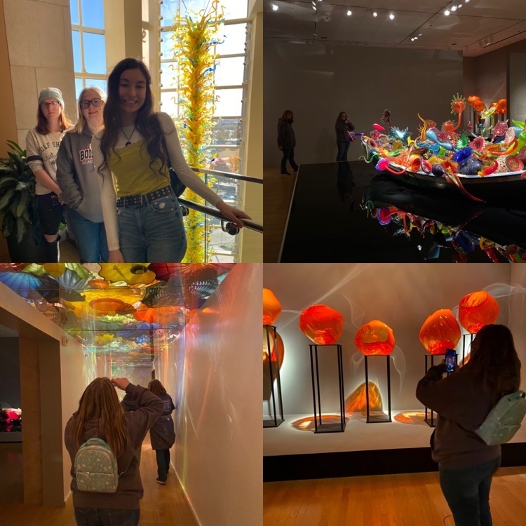 various photos from the art museum, colored glass art