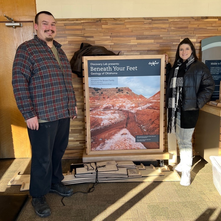Discovery Lab presents “Beneath Your Feet” exhibit about the geology of Oklahoma. Tyler Davis and Lauren Odom delivered the exhibit all the way from Tulsa, OK.